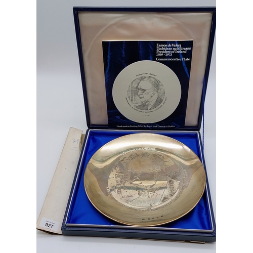 927 - Eamon de Valera Silver EU Hallmark Commemorative Plate 1973 with Presentation Box - Limited Ed No. 2... 