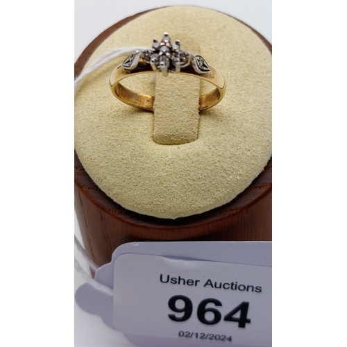 964 - 9 ct Gold Diamond Cluster Engagement Ring - Size Q