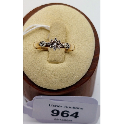 964 - 9 ct Gold Diamond Cluster Engagement Ring - Size Q