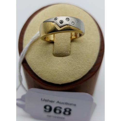 968 - 9 ct Gold Yellow & White Diamond Ring - Size N