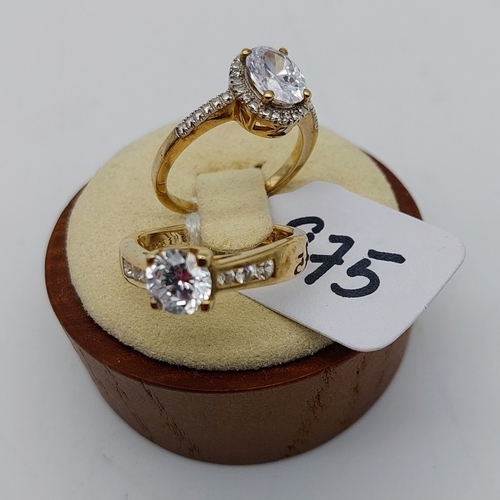 975 - 2 x 9 ct Gold Cubic Zirconia Ladies Dress Rings - Sizes K & L