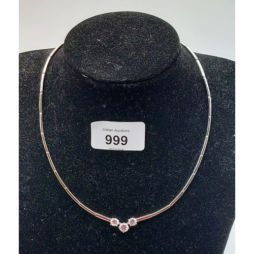 999 - 9 ct White Gold Necklace with 3 Stone Cubic Zirconia