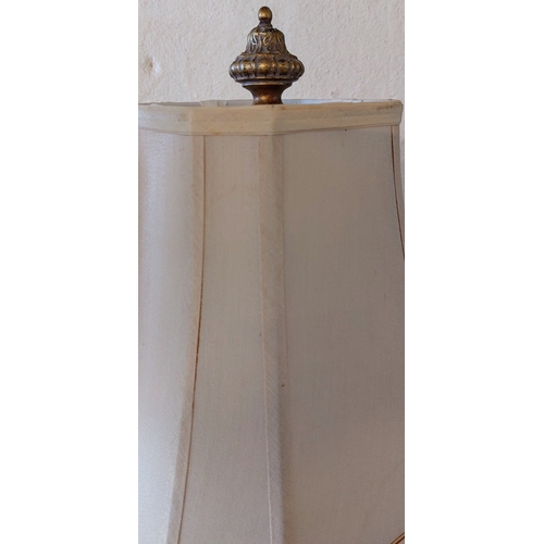 1054 - Pair of Tall Brass Table Lamps & Shades - C. 85cm H