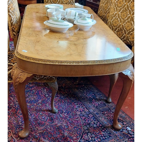 1058 - Burr Walnut Highly Carved Dining Table - C190cm W x 93cm D x 80cm H