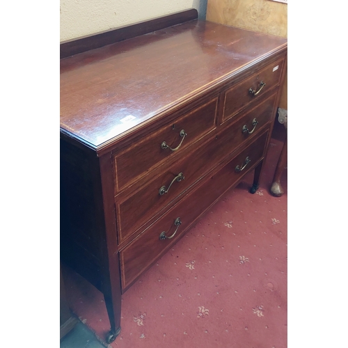 1064 - Edwardian Mahogany Inlaid 2 Over 2 Chest of Drawers with Brass Handles and on Castors - C. 106cm W x... 