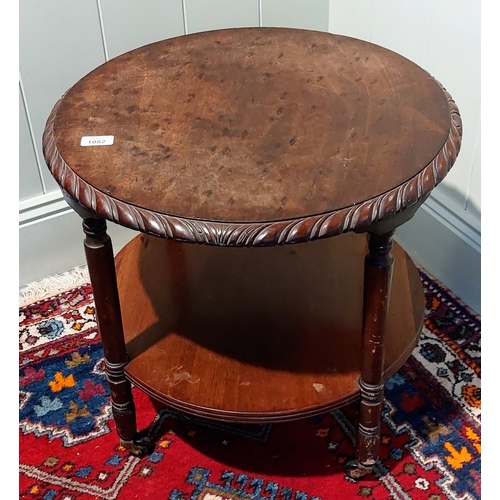 1082 - Edwardian Mahogany Round 2-Tier Occasional Table on Castors - 54cm W x 49cm H