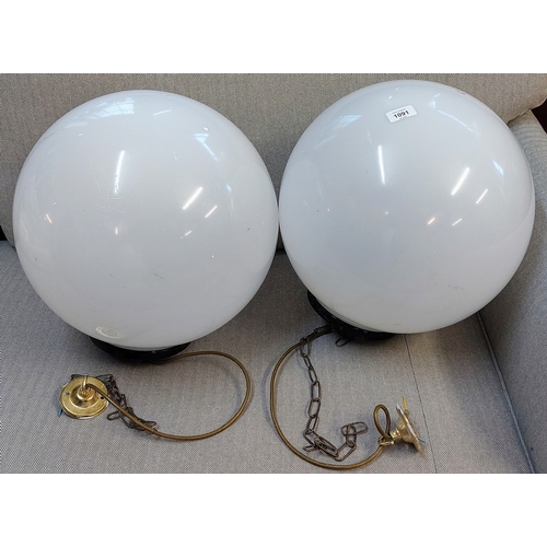 1091 - 3 Round Plastic Light Fittings - C. 40cm W