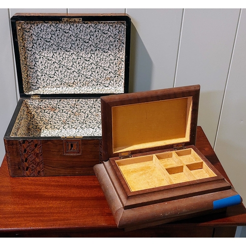 1097 - Marquetry Box and Wooden Jewellery Box