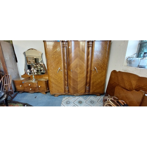 1100 - 3 Door Mid Century Serpentine Front Wardrobe - C. 200cm W x 63cm D x 183cm H