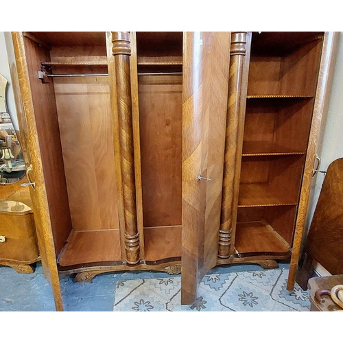 1100 - 3 Door Mid Century Serpentine Front Wardrobe - C. 200cm W x 63cm D x 183cm H