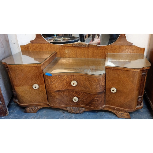 1101 - Mid Century Serpentine Front Dressing Table and Mirror - C. 140cm W x 47cm D