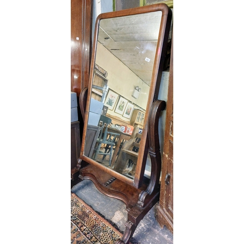 1109 - Victorian Mahogany Cheval Mirror - C. 82cm W x 166cm H