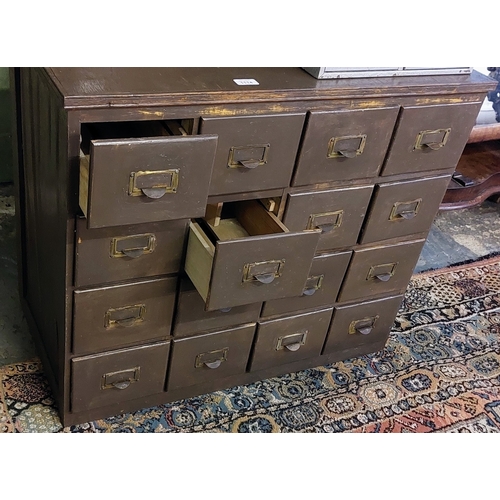 1114 - Vintage Wooden Bank of 16 Drawers - C. 82cm W x 42cm D x 70cm H