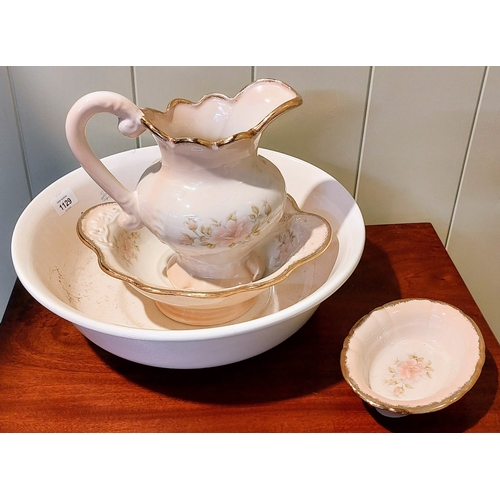 1129 - 3 Pieces of Staffordshire Ironstone; Jug, Bowl and Dish & a Porcelain Wash Bowl