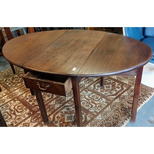 1134 - Georgian Mahogany Drop Leaf D-End Table with Gate Leg and Brass Handle Drawer to One End - C. 92cm W... 