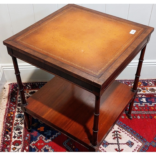 1141 - Mahogany 2-Tier Lamp Table with Gilt Tooled Leather Top on Castors - C. 51cm x 51cm x 67cm H