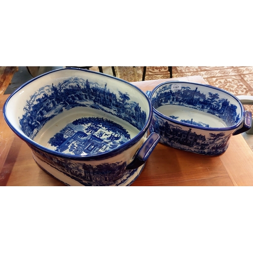 1167 - 2 Blueware Ceramic Basins - C. 48cm W & 37cm W