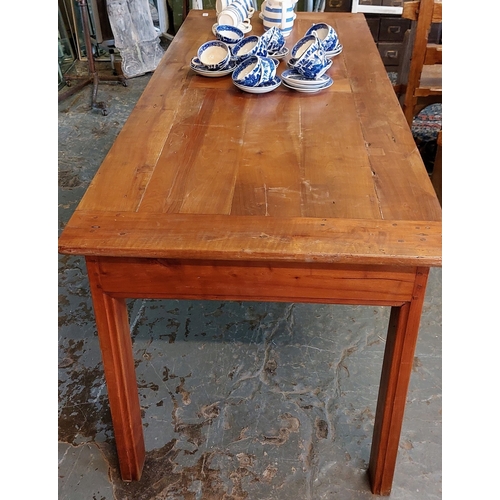 1170 - French Country Pine Kitchen Table with 3 Drawers - C. 183cm W x 74cm D x 74cm H