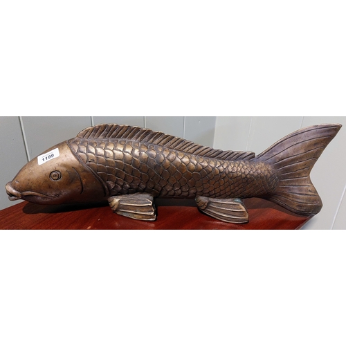 1199 - Heavy Brass Sculpture of a Salmon - 58cm W x 18cm H