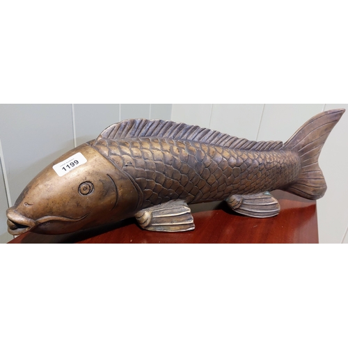 1199 - Heavy Brass Sculpture of a Salmon - 58cm W x 18cm H