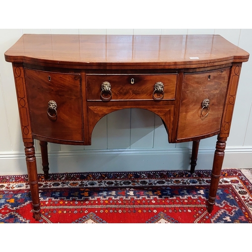 1212 - Neat Size Late Georgian Bow Front Mahogany Sideboard with Inlay and a Cellarette Drawer - C. 107cm W... 