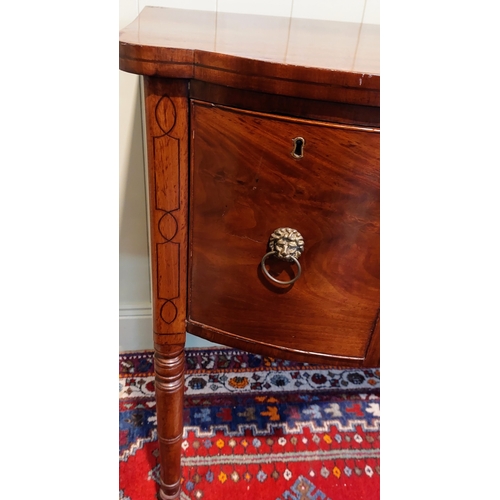 1212 - Neat Size Late Georgian Bow Front Mahogany Sideboard with Inlay and a Cellarette Drawer - C. 107cm W... 