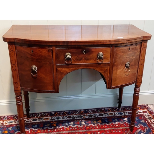 1212 - Neat Size Late Georgian Bow Front Mahogany Sideboard with Inlay and a Cellarette Drawer - C. 107cm W... 