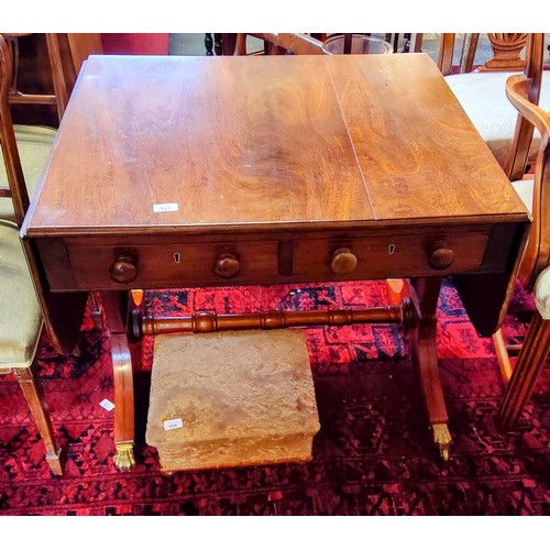 433 - Mahogany Sofa Table with 2 Drawers and Brass Paw Castors - C. 83cm W x 70cm D x 70cm H