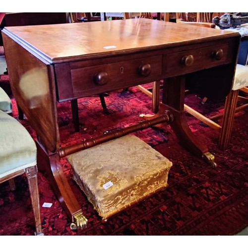 433 - Mahogany Sofa Table with 2 Drawers and Brass Paw Castors - C. 83cm W x 70cm D x 70cm H