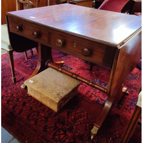 433 - Mahogany Sofa Table with 2 Drawers and Brass Paw Castors - C. 83cm W x 70cm D x 70cm H