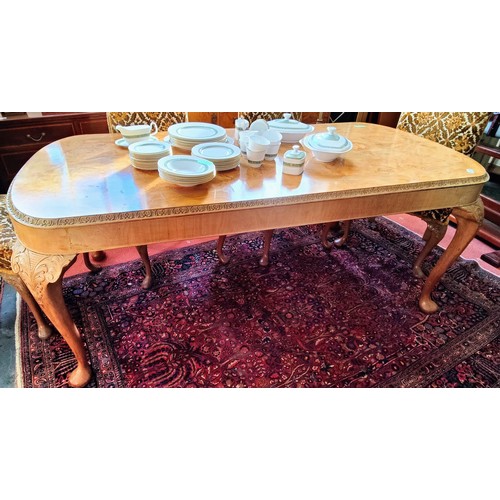 1058 - Burr Walnut Highly Carved Dining Table - C190cm W x 93cm D x 80cm H