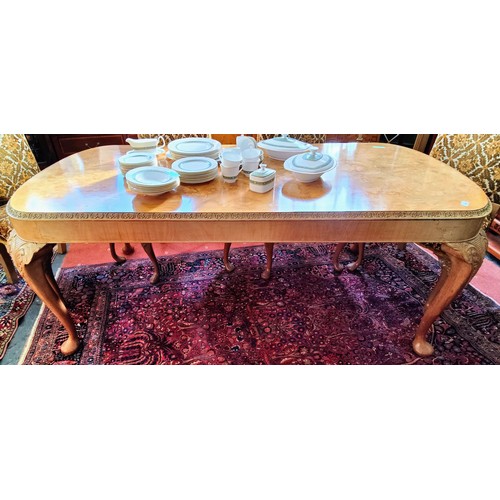 1058 - Burr Walnut Highly Carved Dining Table - C190cm W x 93cm D x 80cm H