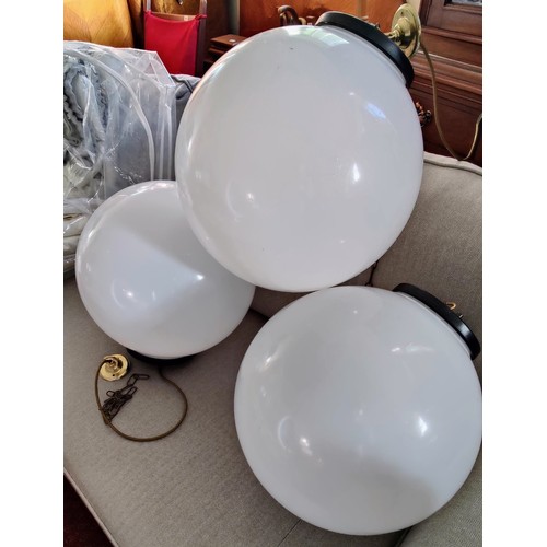 1091 - 3 Round Plastic Light Fittings - C. 40cm W