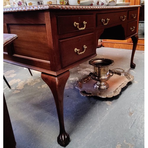 62 - Mahogany Chippendale Style Writing Desk with Leather Top - C. 143cm W x 80cm D