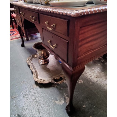 62 - Mahogany Chippendale Style Writing Desk with Leather Top - C. 143cm W x 80cm D