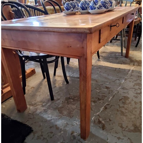 1170 - French Country Pine Kitchen Table with 3 Drawers - C. 183cm W x 74cm D x 74cm H