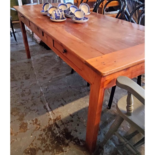 1170 - French Country Pine Kitchen Table with 3 Drawers - C. 183cm W x 74cm D x 74cm H