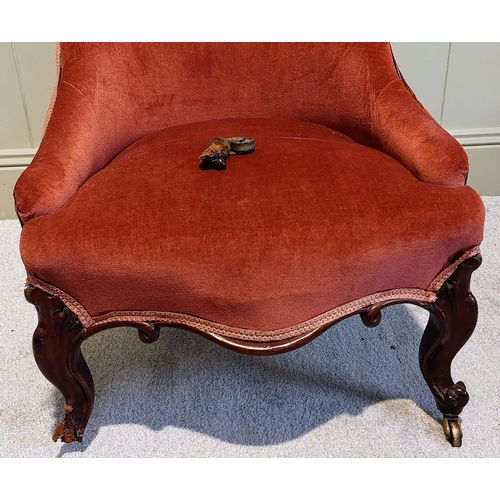 104 - Victorian Carved Mahogany Upholstered Bedroom Chair on Brass Castors