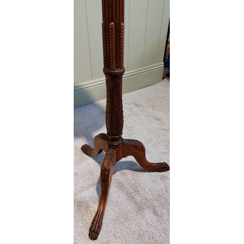 108 - Carved Mahogany Torchere with Column on Paw Foot Tripod Base - C. 113cm H