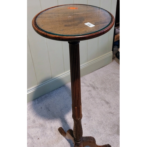 108 - Carved Mahogany Torchere with Column on Paw Foot Tripod Base - C. 113cm H