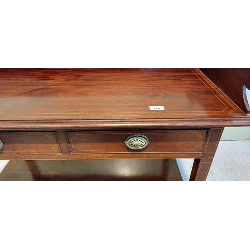 149 - Inlaid Mahogany 2-Tier Gallery Back Side Table with 2 Drawers - C. 100cm W x 50cm D x 90cm H