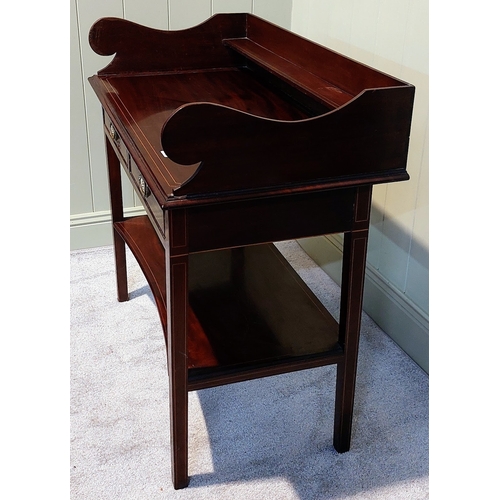 149 - Inlaid Mahogany 2-Tier Gallery Back Side Table with 2 Drawers - C. 100cm W x 50cm D x 90cm H