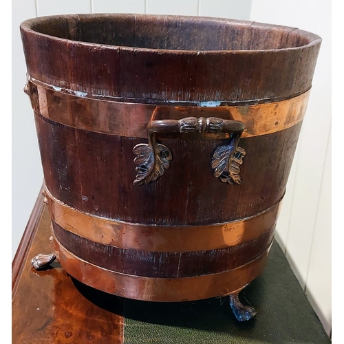 16 - Copper Bound Bucket on Paw Feet - C. 30cm W x 27cm H