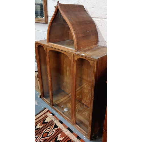 26 - Glazed Pine Statue Cabinet - C. 102cm W x 43cm D x 145cm H