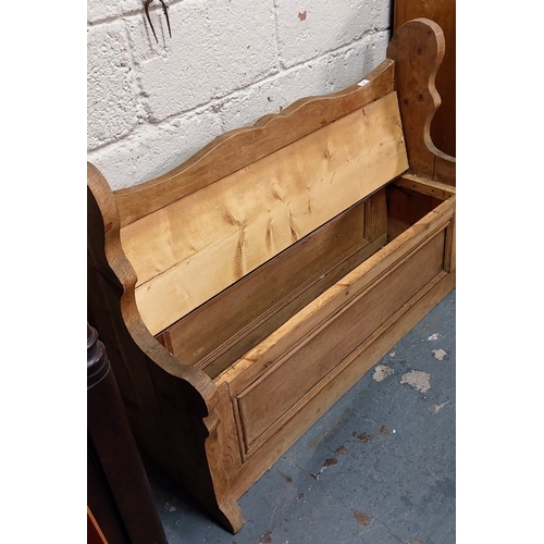 33 - Neat Pine Monks Bench with Panel Front - C. 120cm W x 40cm D