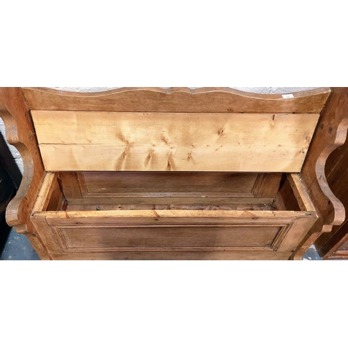 33 - Neat Pine Monks Bench with Panel Front - C. 120cm W x 40cm D