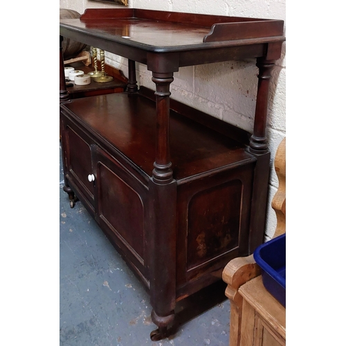 43 - Mahogany 2-Tier Dumb Waiter with Cupboard - C. 122cm W x 55cm D x 123cm H