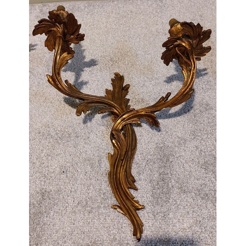 70 - Set of 4 Gilt Brass Twin Light Wall Sconces with Acanthus Leaf Decoration - C. 46cm H