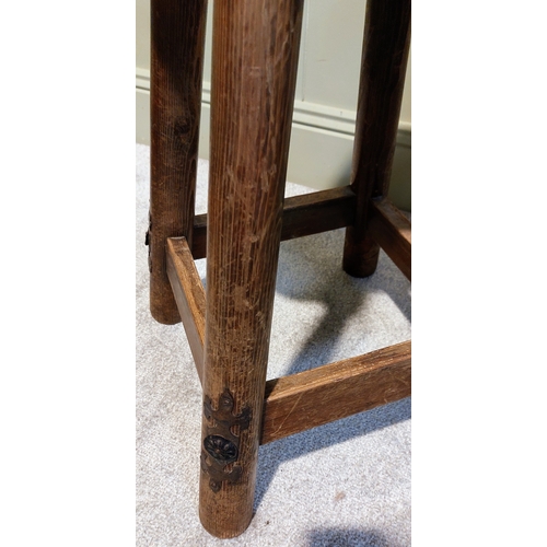 75 - 6 x Tall Pine Stools with Carved Seat and Decorative Leg Mountings