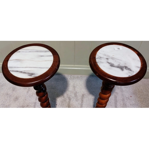 76 - Pair of Marble Top Barley Twist Torchere Stands - C. 89cm H x 28cm W